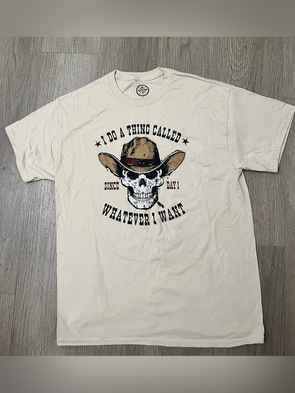 DOM Beige Skull Cowboy Graphic Tee - Whatever I Want